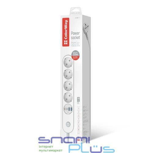 Фільтр мережевий ColorWay, 4 розетки, 2 м, White, 2xType-C / 2xUSB (CW-CHE44PDW) 328050 фото