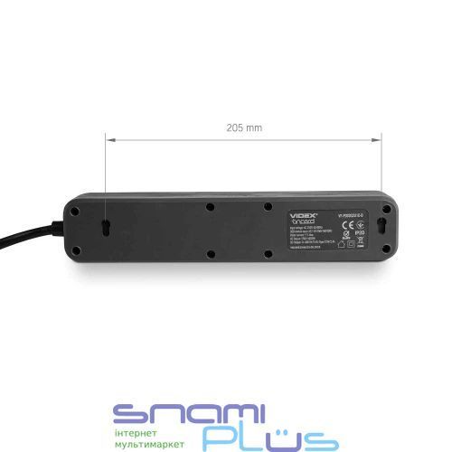 Фильтр сетевой Videx "Oncord", 3 розетки, 3 м, Black, 1xType-C / 2xUSB (VF-PD33G2U1C-B) 304910 фото