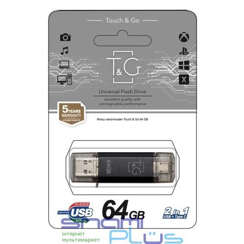 Флеш накопичувач USB 64Gb T&G Star TG009TC, Black, Type-C / USB 2.0 (TG009TC-64GBK) 305167 фото