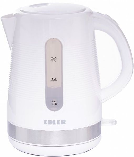 Електрочайник Edler EK4525 White, 2200W, 1.7л, дисковий, пластиковий корпус, індикатор рівня води, захист від перегріву, захист від кипіння без води, знімний фільтр від накипу 268775 фото