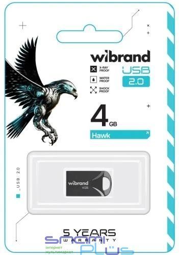 Флеш накопичувач USB 4Gb Wibrand Hawk, Black, USB 2.0 (WI2.0/HA4M1B) 286604 фото