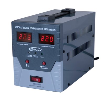 Стабілізатор Gemix GDX-1000 1000VA (700 Вт), вхід. напруга 140-260 В, вих. напруга 220 В + - 6,8% 50 Гц, цифрові індикатори (GDX-1000) 127146 фото