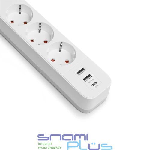 Фильтр сетевой Videx "Oncord", 3 розетки, 3 м, White, 1xType-C / 2xUSB (VF-PD33G2U1C-W) 304911 фото