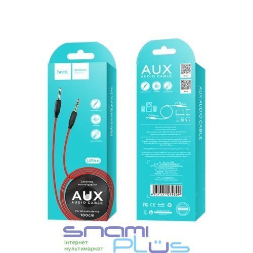 Кабель AUX звуковий, 3.5 мм (M) - 3.5 мм (M), 1 м, Black, Hoco UPA11 315692 фото
