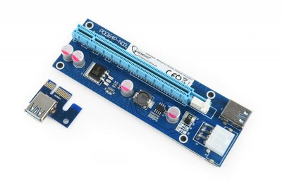 Райзер Gembird RC-PCIEX-03 6 pin, PCI-E x1 to 16x 60cm USB 3.0 Cable SATA to 6Pin Power v.006C Blue (RC-PCIEX-03) 219077 фото