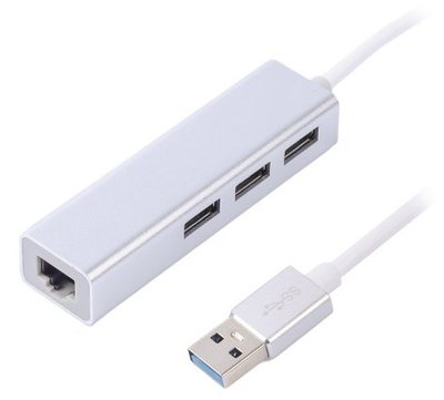 Адаптер Maxxter, Grey, USB 3.0 - 3*USB 3.0 (F) / RJ-45(F) Gigabit Etherne 1000 Mbps, метал (NEAH-3P-01) 220986 фото