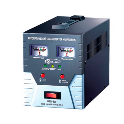 Стабілізатор Gemix GMX-500, 500 VA (350 Вт), вхід. напруга 140-260В, вих. напруга 220В + - 6,8%, аналогові індикатори 127147 фото