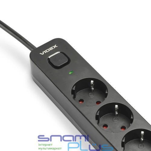 Фильтр сетевой Videx "Oncord", 6 розеток, 3 м, Black (VF-PD63G-B) 304912 фото