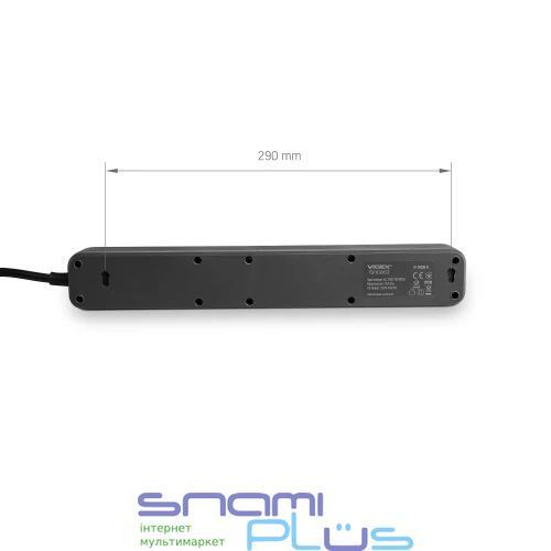 Фильтр сетевой Videx "Oncord", 6 розеток, 3 м, Black (VF-PD63G-B) 304912 фото