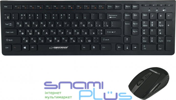 Комплект бездротовий Esperanza 'Tecoma', Black, USB, клавіатура+миша (EK136UA) 243733 фото