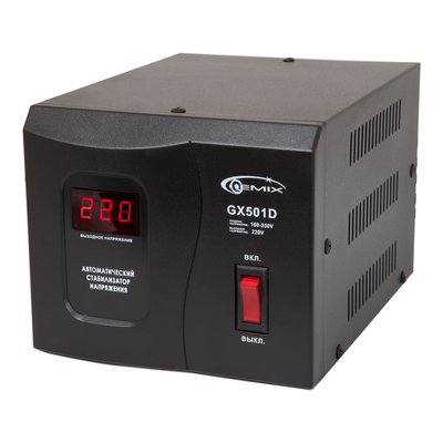 Стабілізатор Gemix GX-501D 500VA, 350W, входное напряжение 140-260V, 2 розетки (Schuko), 2.3 кг, LCD дисплей 127148 фото