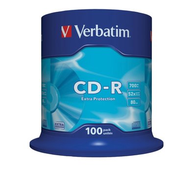 Диск CD-R 100 Verbatim, 700Mb, 52x, Extra, Cake Box (43411) 116436 фото