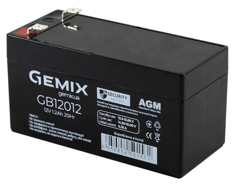 Батарея для ДБЖ 12В 1,2Ач Gemix GB12012 AGM, Black, 12V 1.2Ah, 97х43х58 мм 222253 фото