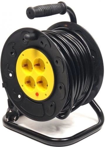 Подовжувач мережевий на котушці PowerPlant, 4 розетки, 25 м, Black (PPRA16M25S4L) 278562 фото