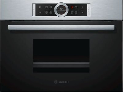 Духова шафа з пароваркою Bosch CDG634AS0 Grey, електрична, 38 л, незалежна, поворотні перемикачі/сенсорне, вентилятор охолодження, освітлення, 45.5x59.4x54.8 см 237301 фото