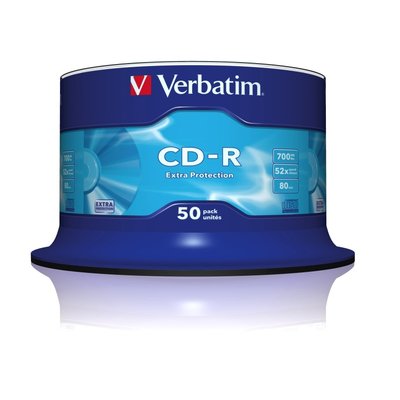 Диск CD-R 50 Verbatim, 700Mb, 52x, Extra Protection, Cake Box (43351) 116439 фото