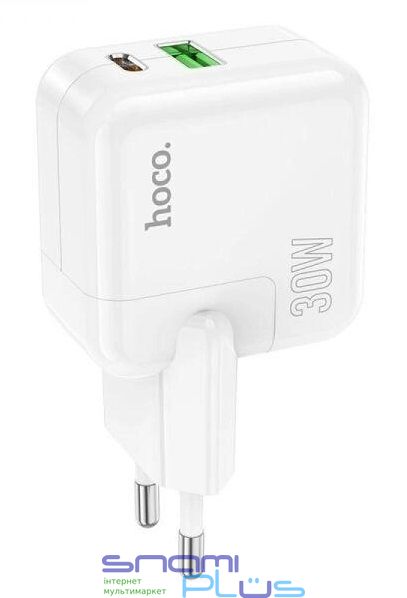 Сетевое зарядное устройство Hoco C111A Lucky, dual-port PD30W + QC3.0, White 285536 фото