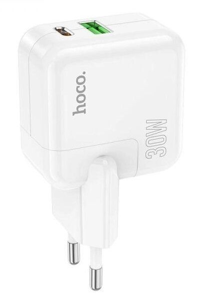 Мережевий зарядний пристрій Hoco C111A Lucky, dual-port PD30W + QC3.0, White 285536 фото