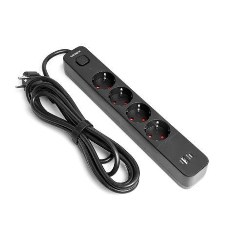 Фильтр сетевой Videx "Oncord", 4 розетки, 3 м, Black, 1xType-C / 1xUSB (VF-PD43G1QC1PD-B) 304914 фото