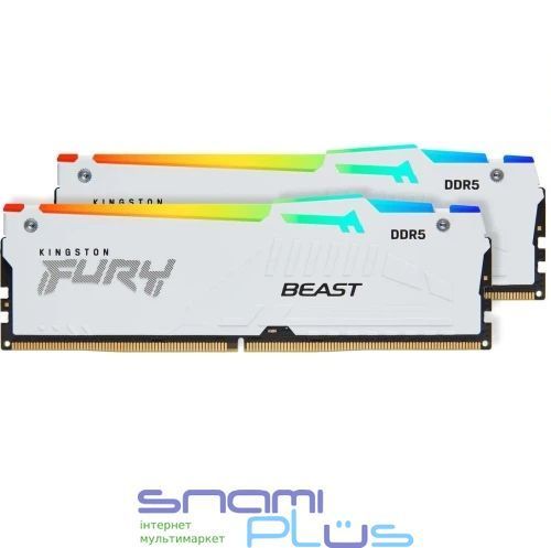 Память 8Gb x 2 (16Gb Kit) DDR5, 5200 MHz, Kingston Fury Beast RGB, White (KF552C40BWAK2-16) 316969 фото