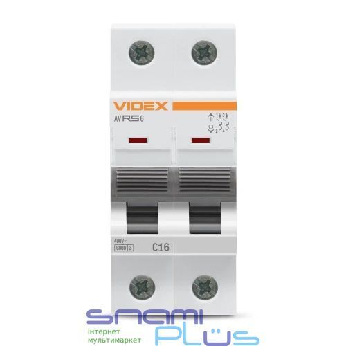 Автоматический выключатель Videx RS6 "RESIST", White, 16A, 6000A, 400V, 2 полюса (VF-RS6-AV2C16) 272955 фото