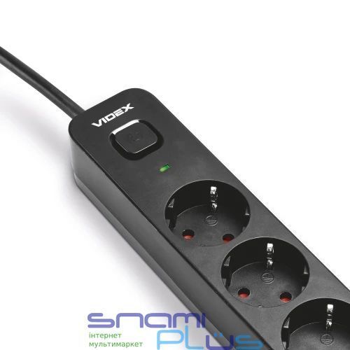 Фільтр мережевий Videx "Oncord", 4 розетки, 3 м, Black, 1xType-C / 1xUSB (VF-PD43G1QC1PD-B) 304914 фото