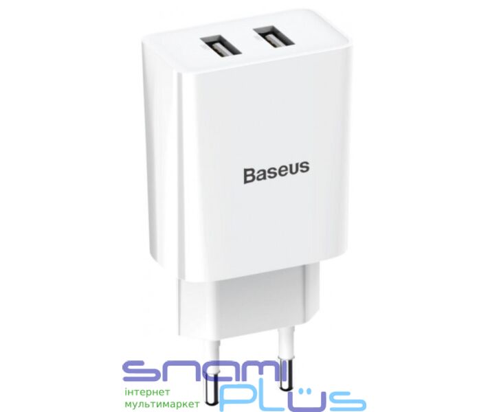 Сетевое зарядное устройство Baseus Speed Mini Dual U, White, 2xUSB, 2A, 10.5 Вт (CCFS-R02) 252939 фото