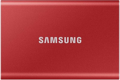 Зовнішній накопичувач SSD, 500Gb, Samsung Portable SSD T7, Red, USB 3.2, 3D TLC, 1050/1000 MB/s, металевий корпус, 256-бітове шифрування AES, 85 x 57 x 8 мм, 58 г (MU-PC500R/WW) 208766 фото