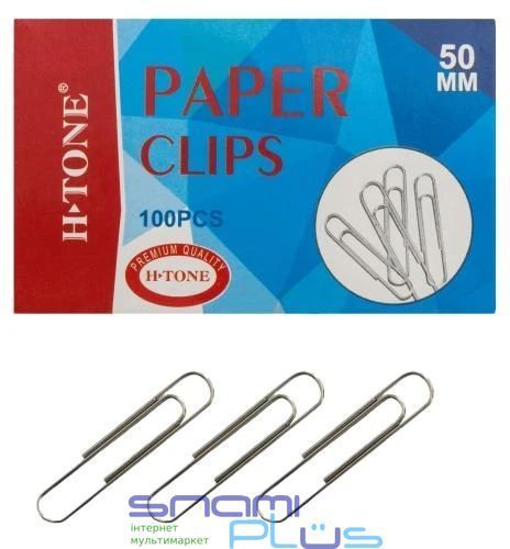 Скрепки никелированные 50 мм, H-Tone, 100 шт, круглые (JJ40304-50) 246415 фото