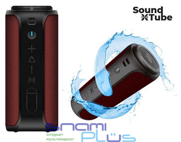 Колонка портативная 2E SoundXTube TWS, Dark Red, 2 x 15 Вт, Bluetooth 5.0, MicroSD, AUX, USB Type-C, питание от аккумулятора 3600 мАч, IPX7 (2E-BSSXTWRD) 217718 фото