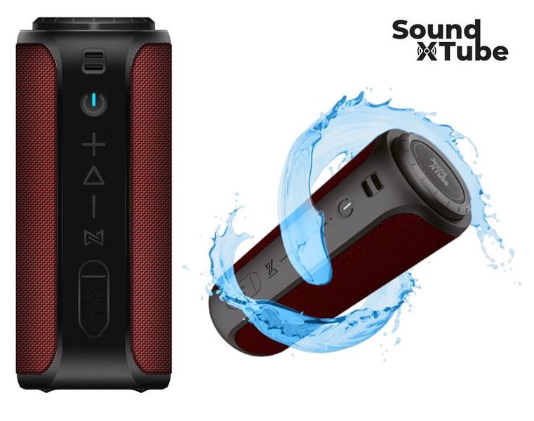 Колонка портативна 2E SoundXTube TWS, Dark Red, 2 x 15 Вт, Bluetooth 5.0, MicroSD, AUX, USB Type-C, живлення від акумулятора 3600 мАч, IPX7 (2E-BSSXTWRD) 217718 фото