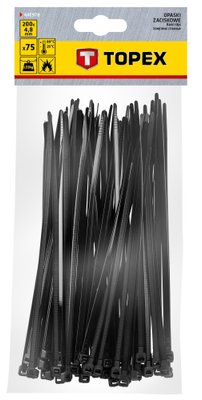 Стяжки для кабелю, 200 мм х 4,8 мм, 75 шт, Topex, Black (44E978) 187139 фото