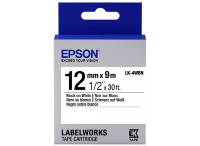 Картридж Epson LK4WBN, Black/White, LW-300/400/700/900, 12 мм / 9 м, стандартна стрічка (C53S654021) 175838 фото