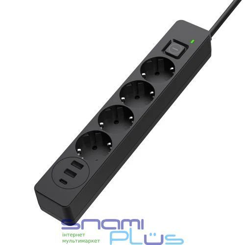Фильтр сетевой ColorWay, 4 розетки, 5 м, Black, 1xType-C / 2xUSB (CW-CHE435PDB) 287830 фото