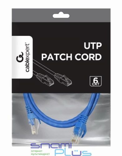 Патч-корд 1.5 м, UTP, Blue, Cablexpert, Cat.6, CCA, PVC (PP6U-1.5M/B) 315246 фото
