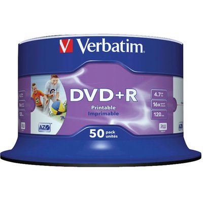 Диск DVD+R 50 Verbatim, 4.7Gb, 16x, Printable, Cake Box (43512) 116445 фото