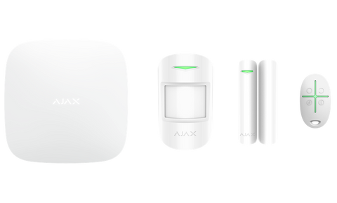 Комплект охоронної системи Ajax StarterKit, White, GSM/Ethernet, хаб, бездротовий датчик руху, бездротової датчика відкриття дверей, брелок з тривожною кнопкою 198490 фото