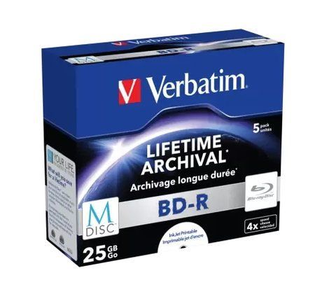 Диск BD-R MDISC Verbatim "Lifetime Archival", 25Gb, 4x, 5 шт, Printable, Jewel Box (43823) 201386 фото