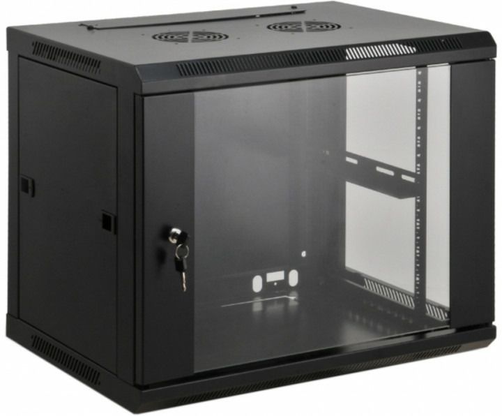 Шкаф серверный, настенный, 18U, 19', Kingda, Black (RAL 9005), 600 х 600 мм, IP20, стеклянная дверь, вентиляционные отверствия, до 60 кг (KD-007-6618) 253603 фото