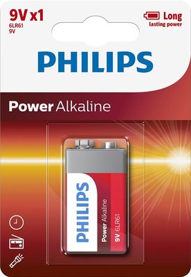 Крона лужна (6LR61), Philips Power Alkaline, 1 шт, 9V, Blister (6LR61P1B/10) 181897 фото