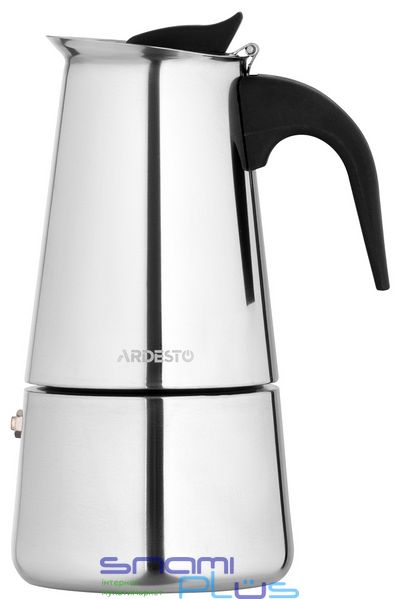 Гейзерна кавоварка Ardesto Gemini Apulia AR0809SS, Inox, 9 чашок, резервуар 0.45л, мелена кава, ручка нейлон, сумісна з усіма типами плит, не використовувати в посудомийній машині 281707 фото