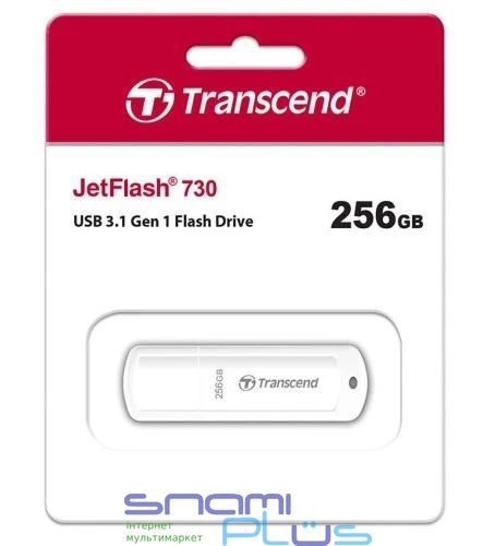 Флеш накопичувач USB 256Gb Transcend JetFlash 730, White, USB 3.1 Gen 1 (TS256GJF730) 273001 фото