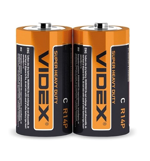 Батарейка C (R14), сольова, Videx, 2 шт, 1.5V, Shrink 117493 фото