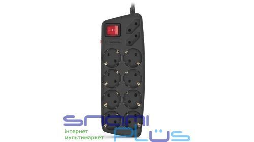 Фильтр сетевой REAL-EL RS-10 Protect, 10 розеток, 1.8 м, Black (EL122300038) 304936 фото