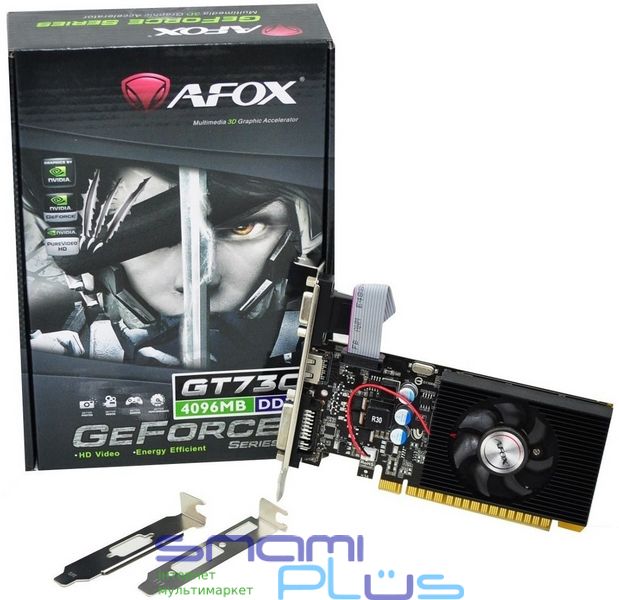 Відеокарта GeForce GT730, AFOX, 4Gb GDDR3, 128-bit, VGA/DVI/HDMI, 800/1600MHz, Low Profile (AF730-4096D3L6) 204609 фото