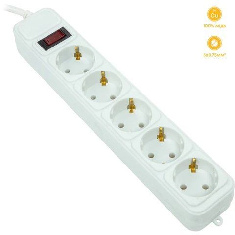 Фільтр мережевий PowerPlant, 5 розеток, 3 м, White (EX610570) 305685 фото