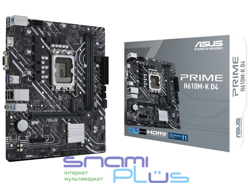 Мат.плата LGA1700, Asus PRIME H610M-K D4, H610, 2xDDR4, Int.Video(CPU), 4xSATA3, 1xM.2, 1xPCI-E 16x 4.0, 1xPCI-E 1x 3.0, ALC997, GLan, 3xUSB3.2/5xUSB2.0, VGA/HDMI, MicroATX 239639 фото