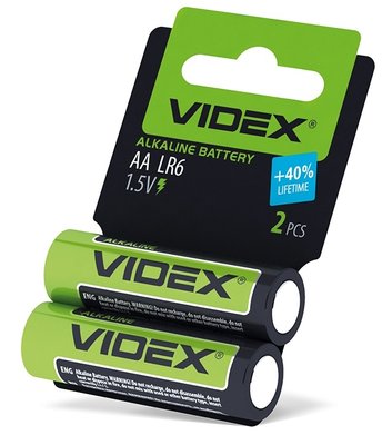 Батарейка AA (LR6), лужна, Videx, 2 шт, 1.5V, Shrink Card 56373 фото