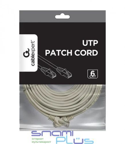 Патч-корд 20 м, UTP, Grey, Cablexpert, Cat.6, Cu, PVC (PP6U-CU-20M) 316410 фото