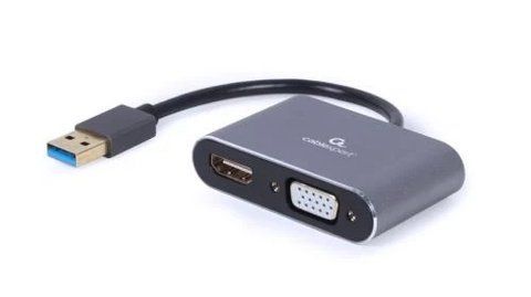 Переходник USB 3.0 (M) - HDMI (F) / VGA (F), Cablexpert, Black, 15 см (A-USB3-HDMIVGA-01) 241373 фото